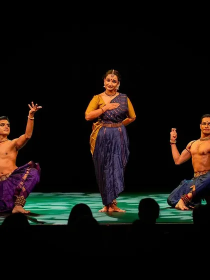 The three of us performing in 'Abha'. This image shows the balance and symmetry I strive for in group compositions, creating a visually pleasing and harmonious frame.