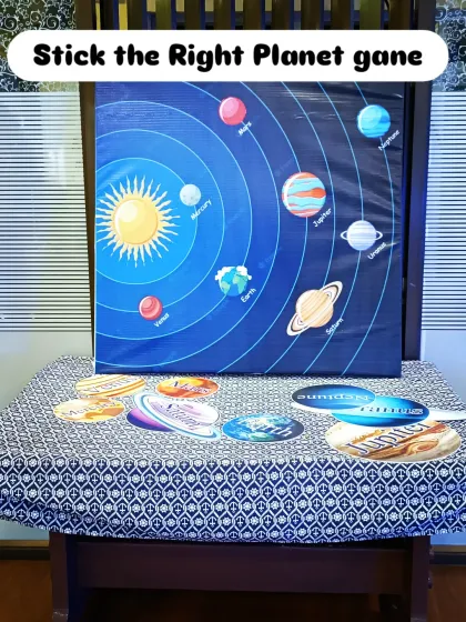 Themed games are a great way to keep the party engaging. For the space party, I arranged a "Stick the Right Planet" game, which is both fun and educational for the little aspiring astronauts.