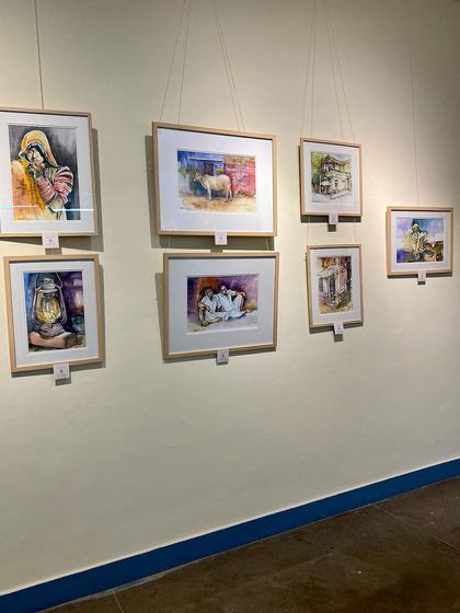 A view of my wall at the Art Bengaluru collective. Seeing all my framed watercolor paintings hanging together is always a proud moment.