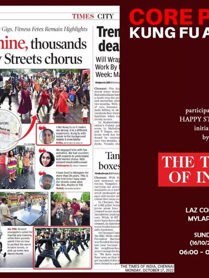 Our academy was featured in The Times of India for our participation in the Happy Streets initiative. We are proud to bring the energy and discipline of Kung Fu to the wider community.