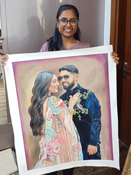 Me holding the large 24x30 inch un-stretched canvas, ready to be shipped to the client.