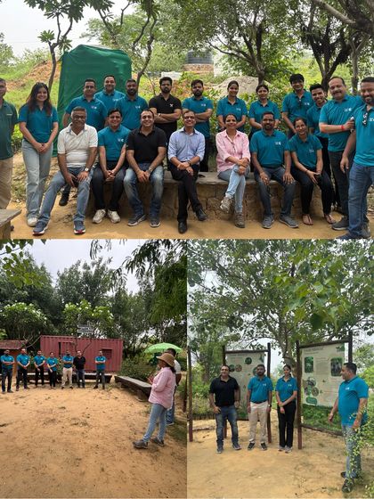 The Valvoline Cummins team poses for a group photo at our Aranya nursery. These visits help our corporate partners understand the deep science and effort behind our restoration work.