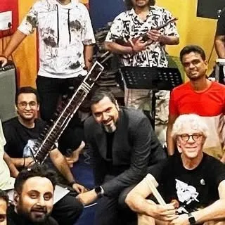 In rehearsal with Stewart Copeland and Ricky Kej's ensemble. Professionalism and adaptability are key when working on large-scale fusion projects.