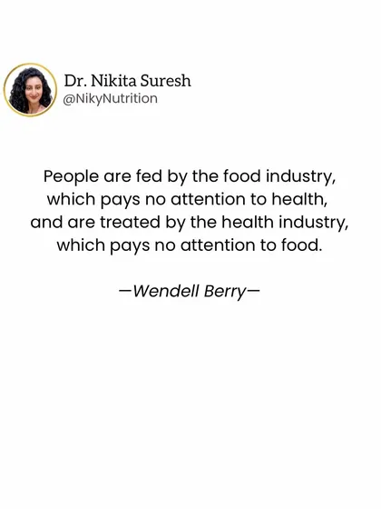 This quote by Wendell Berry perfectly captures the disconnect between the food industry and the health industry. My goal is to bridge that gap by focusing on food as medicine.