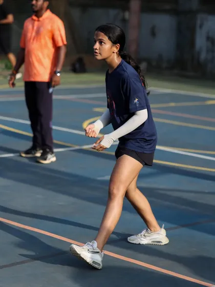A young player in a ready stance, anticipating the next play. We teach our athletes to be proactive and always thinking ahead.
