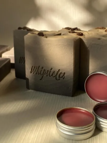 We were delighted to curate these adorable wedding favors for a dear friend. The order included a custom coffee-scented soap and alkanet-infused rose lip balms.