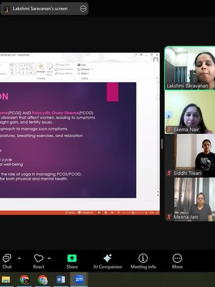 An instructor presents on the topic of PCOS during a specialized online workshop, demonstrating our commitment to educating women on managing their health through yoga.