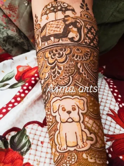 Your pets are part of your family, so why not include them in your bridal mehendi? I love creating custom designs, like this one featuring the bride's adorable dog.