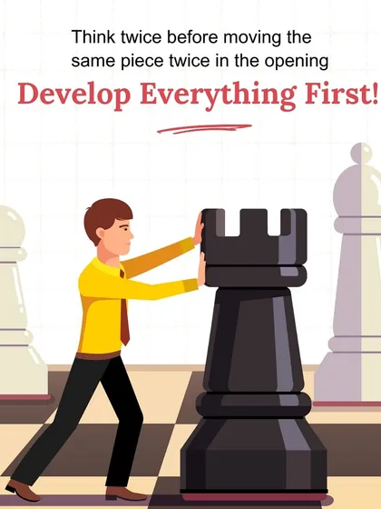 A key strategic tip: Think twice before moving the same piece twice in the opening. Our coaching is full of practical advice like this to help students develop everything first.