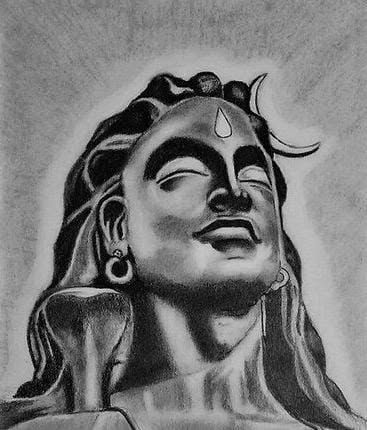 A powerful charcoal sketch of Adiyogi, showcasing the kind of art you can learn in our specialized workshops that focus on different mediums like charcoal.