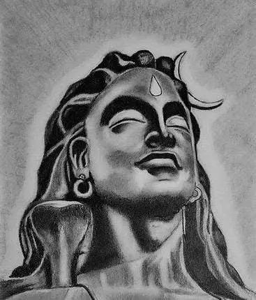 A powerful charcoal sketch of Adiyogi, showcasing the kind of art you can learn in our specialized workshops that focus on different mediums like charcoal.