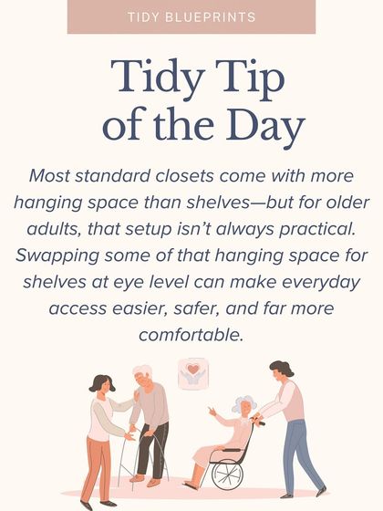 As our parents grow older, their needs change. Swapping high hanging space for shelves at eye level can make their daily routine easier, safer, and far more comfortable.