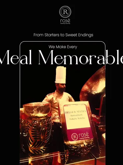 From starters to sweet endings, we make every meal memorable. A chef stands behind a "Delhi 6 Station," representing our deep knowledge of regional and traditional cuisines.
