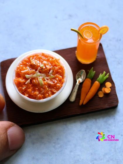 A miniature carrot halwa magnet, a sweet and nostalgic treat.