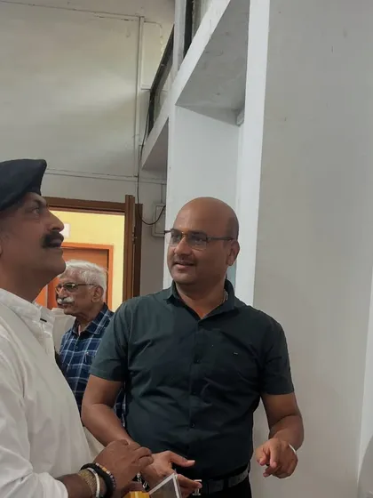 A candid shot with Shri Ajay Purkar as we discuss the artworks on display.