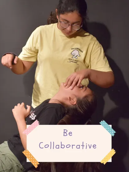 Being collaborative is a key skill we build. Here, students work together in a physical theatre exercise, learning to trust and support each other.