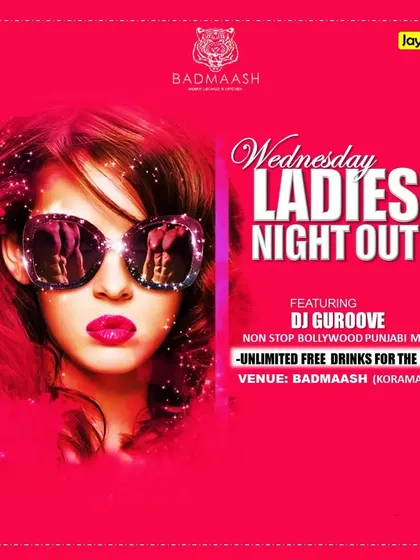 Another pink-themed poster for the Wednesday Ladies Night Out at Badmaash.