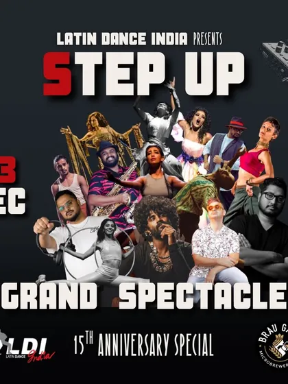 This is how we do anniversaries. Our 'Step Up' Grand Spectacle is a milestone event, a multi-floor blockbuster with workshops, unlimited Latin social dancing, artistic performances, and even a retro-themed floor. It's more than a party; it's a piece of our history.
