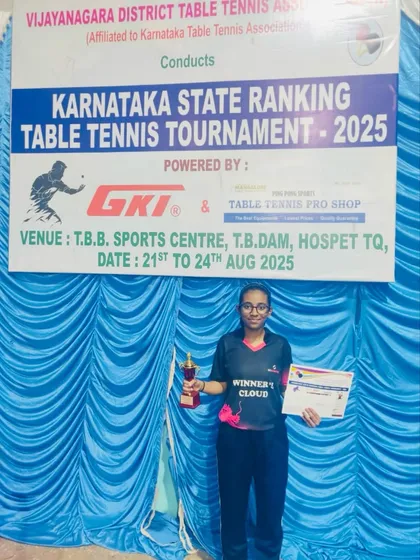 Seeyana M with her maiden Silver medal in the Under 15 Girls singles category at the Karnataka state ranking held in Hospet.