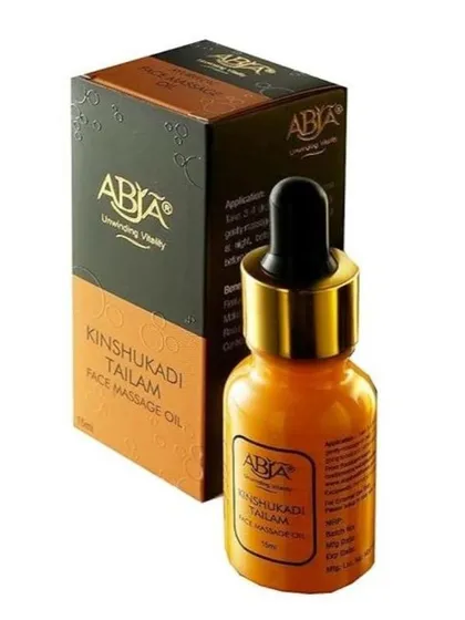 A product shot of my Kinshukadi Face Massage Oil, an age-old recipe from Ayurvedic texts to deeply nourish the skin.