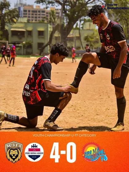 A commanding 4-0 victory for our U17s in the Youth Championship. The image of one player tying another's boot shows the respect and camaraderie in our team.