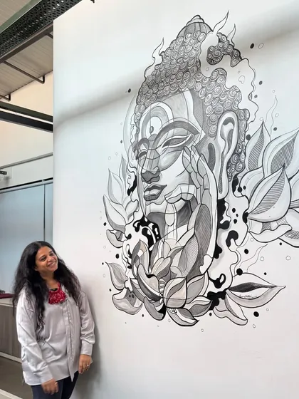 To bring a sense of calm to a busy factory floor, we installed this large-scale Buddha mural. The meditative art serves as a constant reminder to pause and find balance, infusing the industrial environment with peaceful energy.