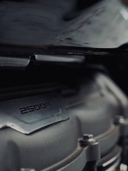 A close-up of the massive 2500cc engine on the Triumph Rocket 3.