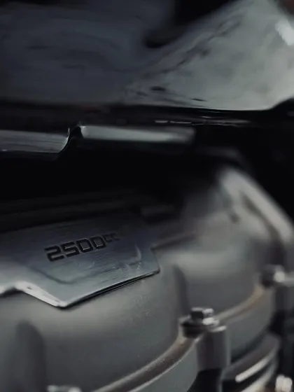 A close-up of the massive 2500cc engine on the Triumph Rocket 3.