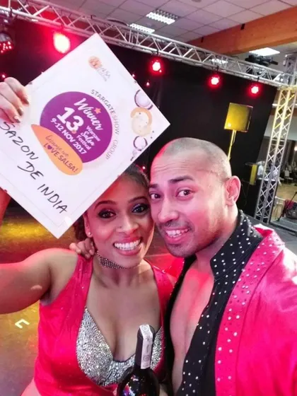 A happy selfie after winning at the Sazon De India competition in 2017. These moments are a testament to our dedication and love for dance.