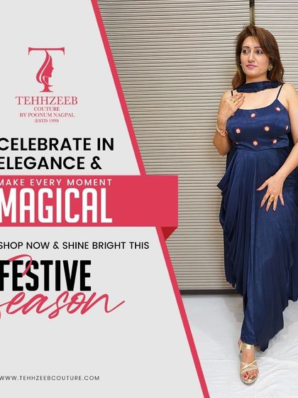 Celebrate in elegance and make every moment magical. This festive season, shop our collection, like this beautiful navy blue draped dress, and shine bright.