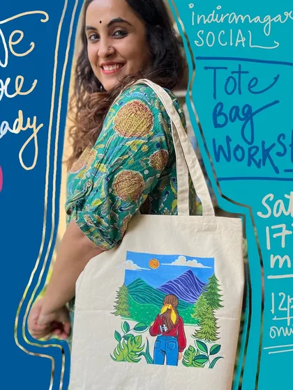I love hosting workshops where you can create something you can use every day. This was for our first ever tote bag painting workshop in Bangalore. We had a blast painting wanderlust themes and making our own custom bags.