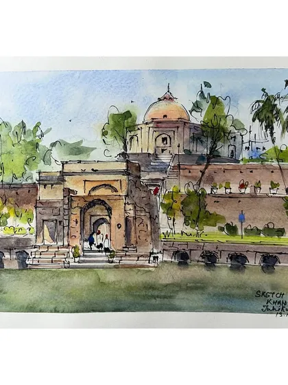 My finished sketch of the Quli Khan tomb, done with the Urban Sketchers Delhi group. I arrived late but was determined to capture the scene, combining two different spots into one composition.
