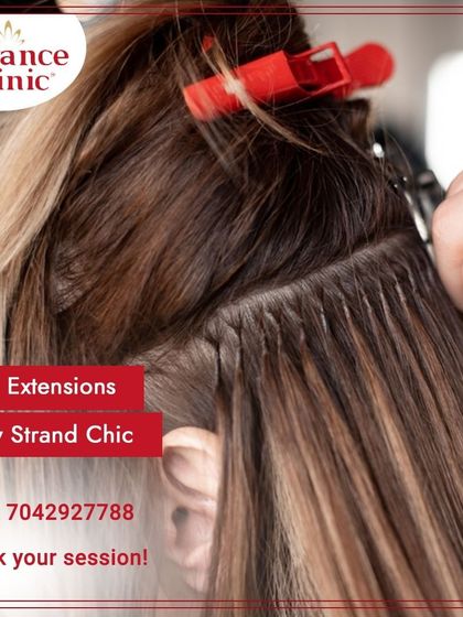 A detailed look at silky hair extensions being applied. This method adds thickness and length, transforming your style with a chic and elegant finish.