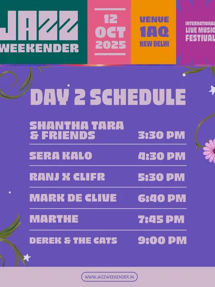 The Day 2 schedule for Jazz Weekender. Our goal is to provide a seamless festival experience where attendees can discover new music and enjoy their favorite acts without a hitch.