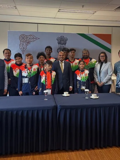 The full team of Indian athletes, including our FCC warriors, with officials at the Embassy of India. We are proud to be part of a strong national team.