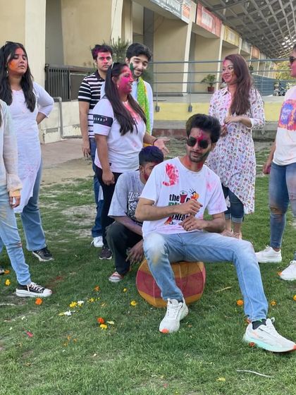 Another behind-the-scenes moment from our Holi celebration, setting up for the next shot.