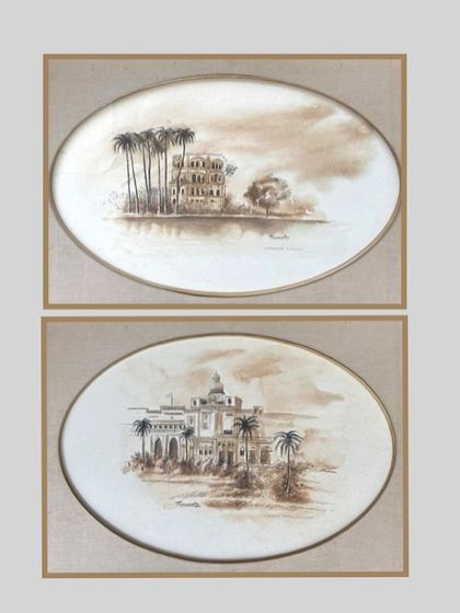 A promotional image for our online art auction, featuring the 'Splendours of Lucknow' series by Phaneendra Nath Chaturvedi.