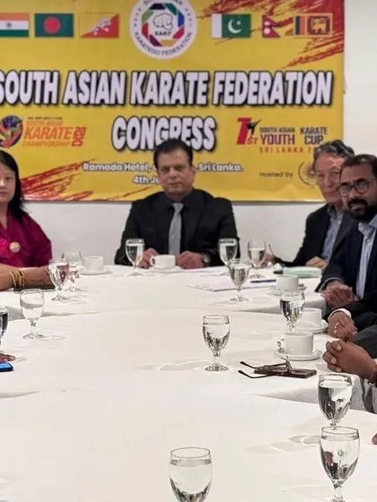 Presiding over the congress of the South Asian Karate Do Federation in Colombo, Sri Lanka. My leadership role ensures India's voice is heard in regional karate governance.