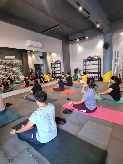 A snapshot from our Hatha Yoga session. Yoga is not about being perfect, it's about the journey of learning and listening to your body. We create a supportive environment for you to explore your limits.