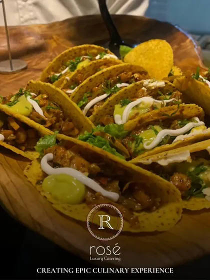 A close-up of our vibrant and flavorful tacos from a recent house party. We focus on creating epic culinary experiences with dishes that are as visually appealing as they are delicious.