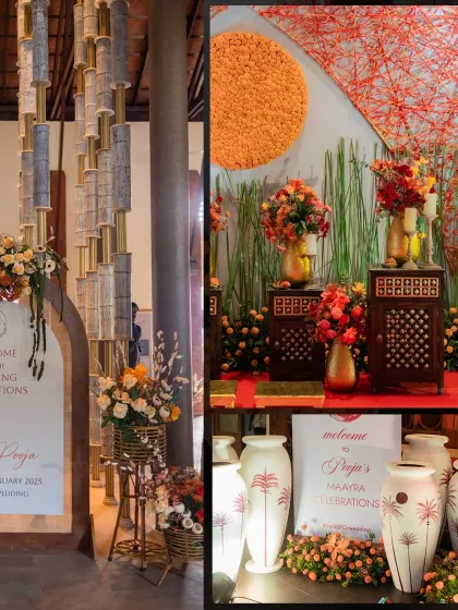 The decor for the welcome and Mayra celebrations was filled with warm, autumnal hues. We combined traditional elements with modern boho flair to create a soulful and culturally rooted atmosphere.