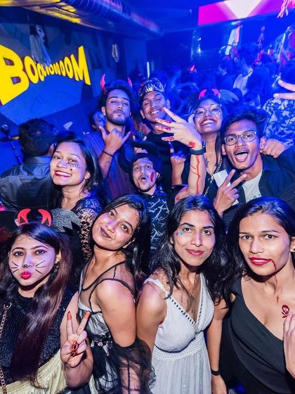 A group of friends enjoying the Halloween festivities.