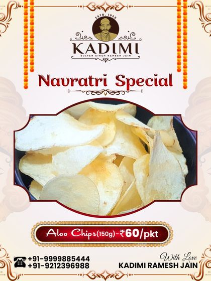 For a crunchy snack during your vrat, we offer special Aloo Chips, prepared using rock salt.