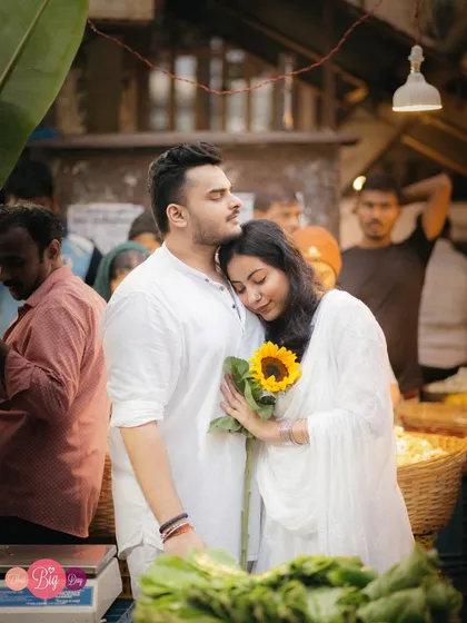 Finding a moment of serene connection amidst the beautiful chaos of a Mumbai market. Your love story can unfold anywhere, and we'll be there to capture its unique charm.