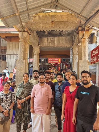 Our group at the entrance of the famous Udupi Sri Krishna Matha. Our trips often blend nature with cultural and spiritual experiences.