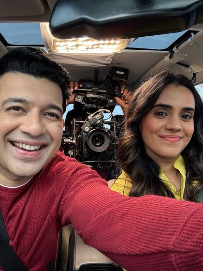 A selfie from inside a car rig with my co-star. Shooting in tight spaces like this with a full camera setup requires a lot of coordination and patience.