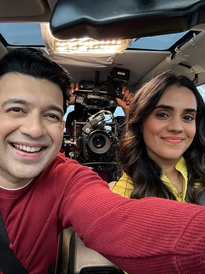 A selfie from inside a car rig with my co-star. Shooting in tight spaces like this with a full camera setup requires a lot of coordination and patience.