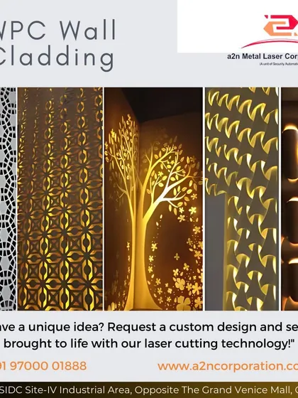 A collage of our WPC wall cladding designs, showcasing various patterns from geometric to organic. Many are designed to be backlit, demonstrating how WPC can be used to create durable, weather-resistant, and visually stunning feature walls.
