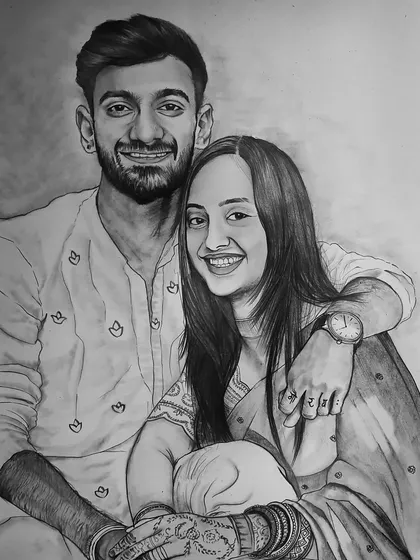 Another example of a custom couple portrait, this one showing a more casual and modern moment. I spent 16 hours on this A3 piece, using Faber-Castell pencils to get the shading and expressions just right.