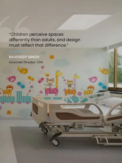 We believe children perceive spaces differently, and our designs for pediatric care reflect that understanding. This room uses calming, familiar graphics and accessible layouts to reduce anxiety and help young patients feel more at ease during their treatment.